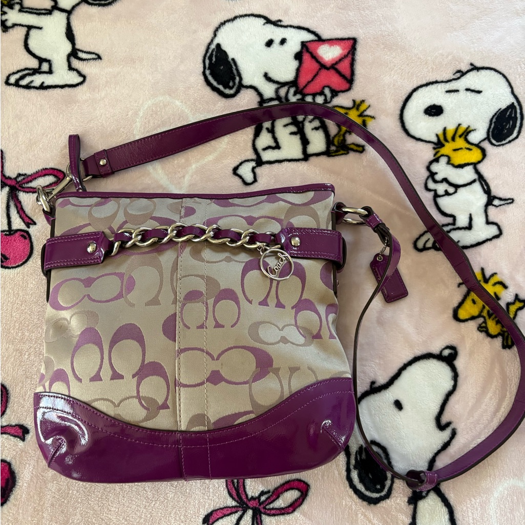 Coach Purple And Tan Crossbody Bag